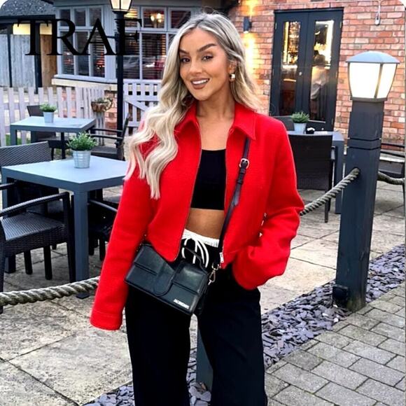 ZARA Red Wool-Blend Cropped Jacket NWT | Structured Collar Coat - Picture 10 of 16